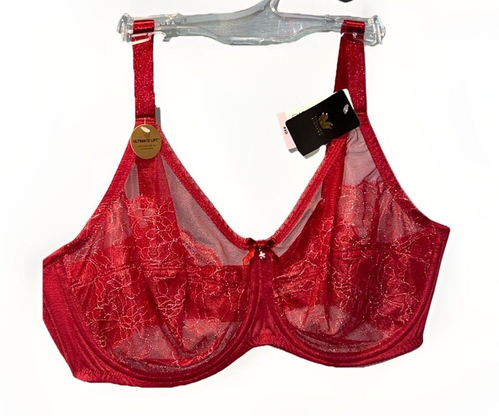 44D Wacoal 855186 Ultimate Lift Underwire Bra Light Red Sparkle Floral Lace NWT